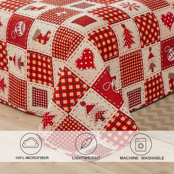 Christmas Twin Bedding 3 Pcs Lightweight Patchwork Quilt Set, New - Picture 4 of 7